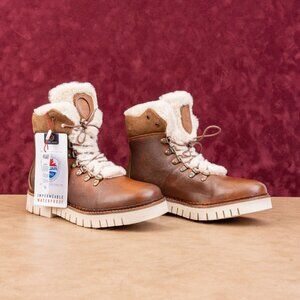 Pajar Women faux Fur Dark Brown Leather Lace up Snow Winter Boots 9-9.5US EUR40